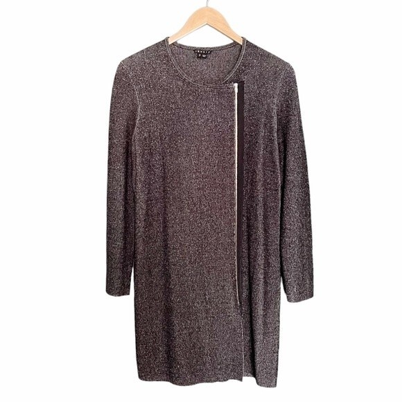 Theory Long Zip Front Lioralee Cardigan Dress Black Gray Thick Knit Size Small - Picture 2 of 14
